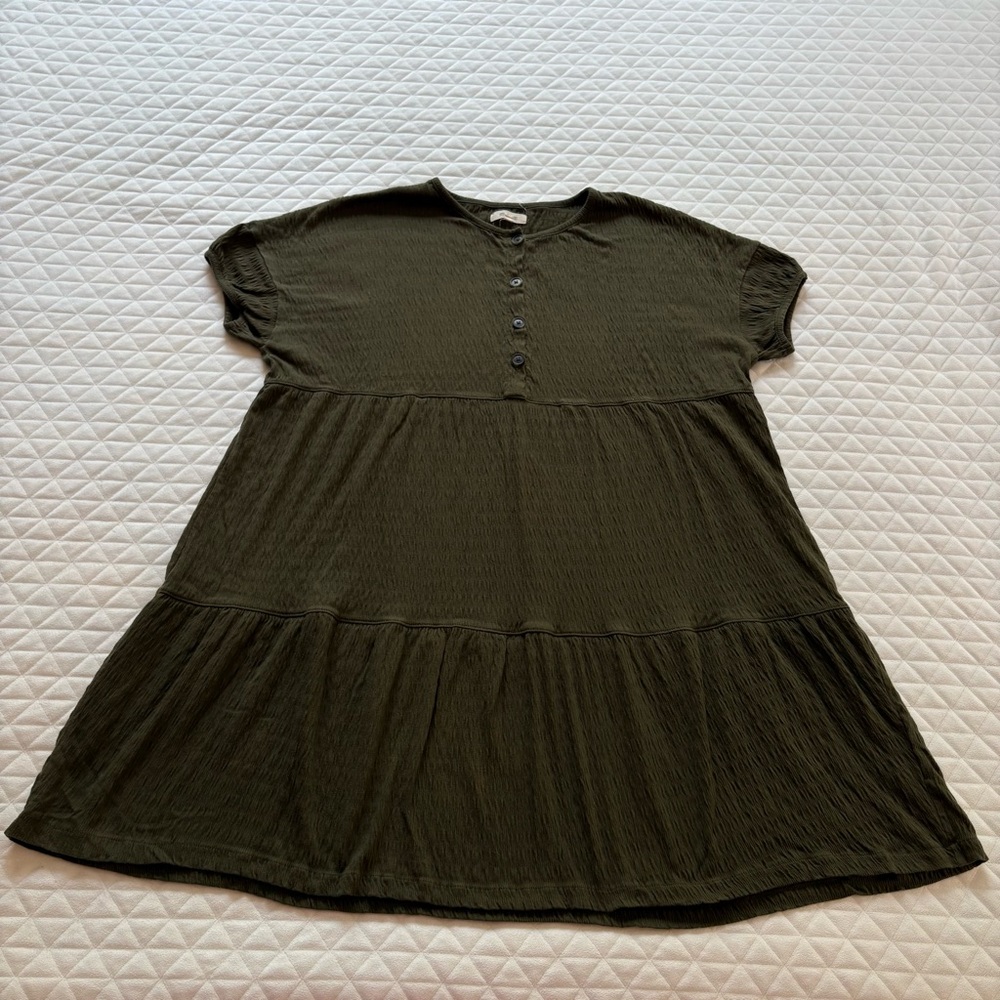 Madewell (Re)sourced Crinkle-Knit Tiered Mini Dress Green Size Small Oversized
